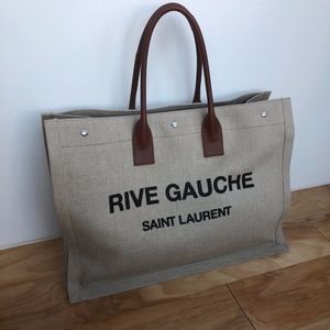 Saint Laurent Rive Gauche Tote Bag in White Linen